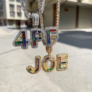 สร้อยคอจี้ชื่อสั่งทำพร้อมโมอิสซาไนต์หลากสีและเพชรประดับ จี้ฮิปฮอปแท้ ของขวัญสำหรับผู้ชายสำหรับงานปาร์ตี้ - Product Image 2