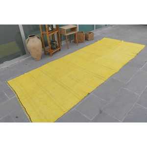 Rug, 4.5x11.5 ft Vintage Rug, <b>Yellow</b> Plants & trees Rug <b>Wool</b> - Product Image 1