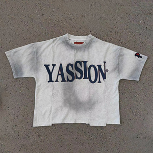 Personalizado Unisex Recortado Boxy Fit Camiseta de manga corta Patrón sólido Serigrafía Estilo casual de punto Streetwear Fabricante - Product Image 3