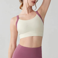 Soutien-gorge de sport de yoga pour femmes à séchage rapide avec logo avant en Spandex/Nylon à col en V profond-Entraînement le plus vendu