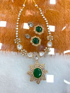 Premium Gold Plated Stone Kundan CZ Diamond <b>Necklace</b> <b>Set</b> With Earrings <b>Bridal</b> Jewelry Gift for Wedding & Festive Occasions - Product Image 3