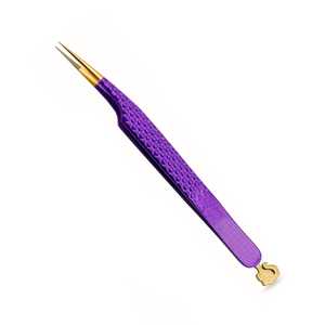 Private Label Custom Purple Stainless Steel Anti-magnetic Eyelash <b>Tweezers</b> with Heart Handle and Fiber Grip Pointed Tip - Product Image 4