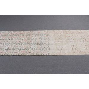 Vintage 2.8x9 ft Rug, Runner Turkish Rug, <b>Brown</b> Bordered <b>Wool</b> Rug - Product Image 3