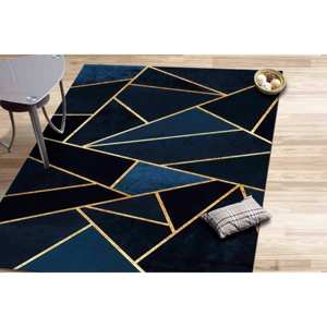 Golden Geometric Navy Blue <b>Chenille</b> <b>Rug</b>: Modern Accent <b>Rug</b>,Nonwoven Soft <b>Rug</b> - Product Image 2