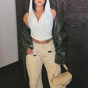 Premium élégant sweat à capuche pour femme en coton taille élastotique sans manches Logo personnalisé imprimé femmes sweat à capuche sans manches - Product Image 3