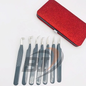 Gray Powder Coated Sustainable Steel <b>Eyelash</b> Tweezers Silver Pointed Tip High Red <b>Magnetic</b> Case Beauty Use Private Label - Product Image 3