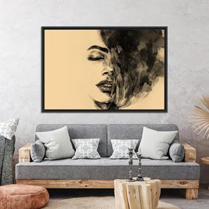 Toile abstraite imprimée représentant une femme : Décoration murale moderne, TOILE ENCADRÉE NOIRE - Product Image 1