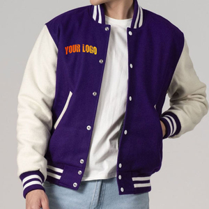 Vente en gros sur mesure pour hommes violet 100% laine Varsity Jacket col montant meilleur design vente à bas prix - Product Image 1