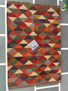 พรม kilim ขนทอมือพรมเรขาคณิตสีน้ำตาลแดงพรมห้องนั่งเล่นสไตล์โบโฮพรมปูพื้นลายตารางหมากรุกเปลขนสัตว์สูง - Product Image 3