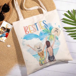 Women's Customized Besties' Back <b>Beach</b> Holiday Style <b>Canvas</b> Handbag Durable Cotton for Summer Open Closure Reusable Cotton - Product Image 3