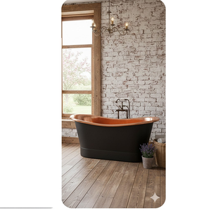 Bañera Rectangular Independiente de Cobre, Lujosa, Hecha a Mano, Clásica, Acabado en Esmalte Negro/Brillo de Cobre, Marca Privada, ODM, OEM - Product Image 3