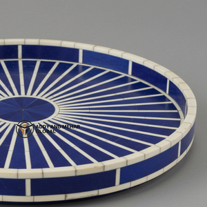 El proveedor indio ofrece bandeja redonda con incrustaciones de hueso azul y blanco hecha a mano, Plato decorativo para servir y decoración del hogar - Product Image 2