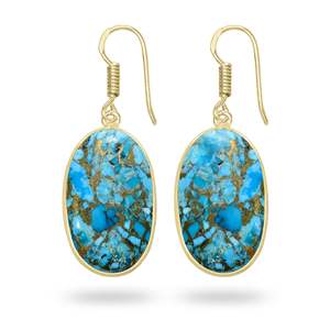Blue Copper Turquoise Earrings Natural Gemstone Jewelry 18K Gold Plated brass Wholesale Handmade Jewelry for women earrings - Product Image 1