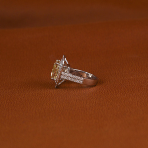 Custom Yellow <b>Cushion</b> Cut Lab Grown Diamond 18KT Solid White Gold Jewelry Latest Design Bling Engagement Ring <b>for</b> Gift - Product Image 2