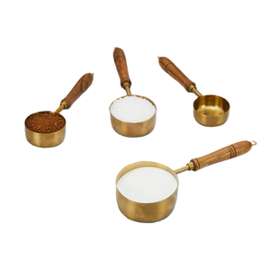 Tasses et cuillères à mesurer en laiton manche en bois haricot comprend une cuillère à soupe pour ramasser le café pratique - Product Image 1