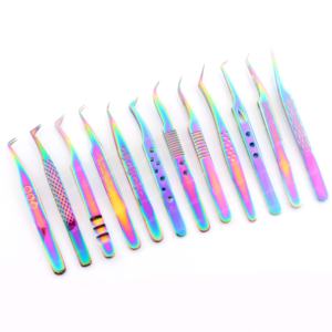 Pinzas profesionales de Extensión de pestañas recubiertas de Color arcoíris de Plasma de alta calidad, pinzas puntiagudas de volumen de pestañas de acero inoxidable - Product Image 2