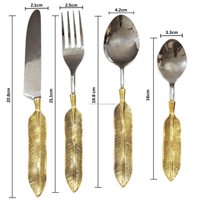 New Look Metal Cutlery Set With Leaf Brass Handle For Hotel Restaurant and Kitchen Used Or Serving <b>Spoon</b> Wedding Party - Product Image 4