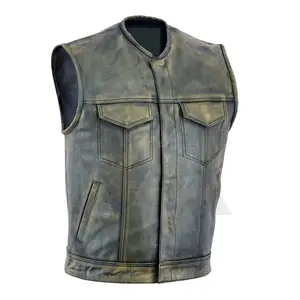 Wholesale Custom Fashion Vintage Leather Sleeveless Vest Biker Cargo Motorcycle Mens Vests And Waistcoats