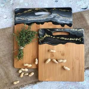 Resin chopping <b>board</b> handmade with glossy ocean river pattern crafted from acacia wood ideal for serving cheese and fruits - Product Image 6