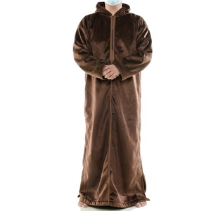 Hombres Thobe musulmán árabe Thobe venta al por mayor Jubbah con capucha hombres islámico terciopelo hombres ropa thobe terciopelo hecho personalizado Cierre de pecho - Product Image 2