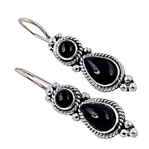 Boucles d'oreilles pendantes vintage en onyx noir pour femme, serties de pierres en argent tibétain, bijoux fantaisie en forme de goutte d'eau, cadeau - Product Image 1
