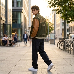 Custom <b>Men's</b> Olive Green Varsity <b>Jacket</b> Wool Body PU Leather Sleeves Chenille Embroidery Letterman <b>Baseball</b> <b>Jacket</b> OEM - Product Image 5