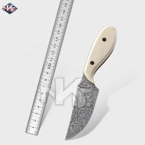 Sağlam tam Tang kamp bıçağı: epoksi reçine kolu ve inek derisi deri kılıf ile şam çeliği bıçak