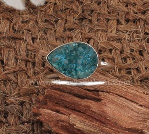Anillo de Plata de Ley 925 hecho a mano con piedras preciosas Druzy, diseño de lágrima ajustable, joyería clásica de moda para mujeres para bodas - Product Image 4