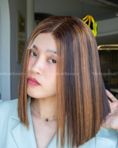 Lace Blunt Cut <b>Wig</b> Vietnamese 100% Virgin Remy Human Hair for Lace Transparent Extension Straight 180% Density - Product Image 3