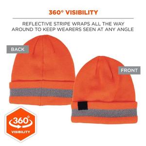 Gorro de Trabajo de Punto Naranja de Alta Visibilidad con Puño, Diseño de Bloques de Color Personalizable con Logotipo de Diseñador, Gorras Transpirables e Impermeables - Product Image 3