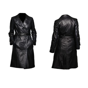 Abrigo de Cuero Tipo Gabardina para Mujer, Piel de Oveja Genuina, Color Marrón, Abrigo Largo de Invierno - Product Image 3