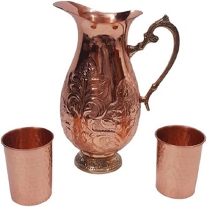 Jarra de agua de cobre grabada a mano, diseño de lujo, jarra de cobre con acabado pulido, médico Ayurveda - Product Image 1