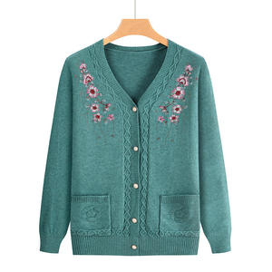 <b>Women's</b> Winter Casual V-Neck <b>Cardigan</b> with Embroidery & Heat Beading Pockets & Covered Buttons Front Logo 100% Cotton - Product Image 3