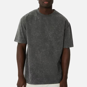 Logo personnalisé Design hommes Vintage coton délavé T-Shirt nouvelle collection été 100% tricoté surdimensionné col rond manches courtes - Product Image 1