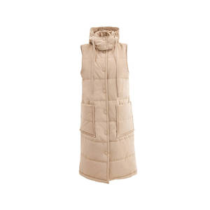 <b>Women's</b> Beige Hooded Puffer Vest-Waterproof Knitted Outerwear with Embroidery Logo - Product Image 1