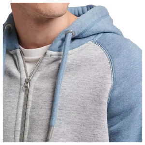 Sweat à capuche zippé pour homme, gris élégant avec manches bleues, pour un usage décontracté, mélange parfait de style et de confort, sweats à capuche pour homme - Product Image 4