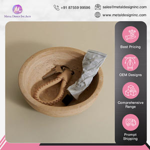 Cuenco de piedra de mármol travertino decorativo hecho a mano redondo de la más alta calidad estándar para decoración del hogar del vendedor indio - Product Image 3