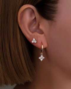 Pendientes de Diamantes Cultivados en Laboratorio con Corte Redondo de Trébol de Cuatro Hojas, Oro Sólido de 14K, Joyería Fina de Última Moda para Mujer, Regalo de Boda - Product Image 3