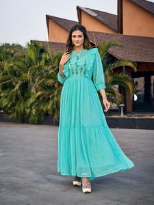 Latest Premium Quality Designer Chiffon Marble Butti Fabric Long Gown Collection <b>Indian</b> & <b>Pakistani</b> <b>Clothing</b> - Product Image 4