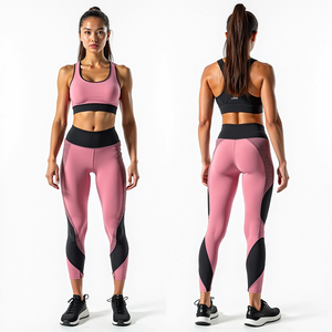 Ensemble de yoga fitness personnalisé sans couture pour femmes, respirant, soutien-gorge et leggings avec motif confortable, logo décoratif sur le devant - Product Image 3