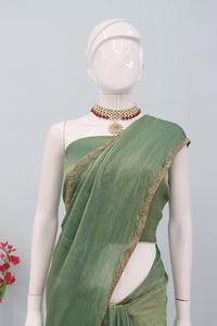 Bollywood diseñador pesado suave Chinon seda Moti encaje trabajo tradicional étnico Saree con blusa nupcial fiesta boda Ropa Étnica - Product Image 4