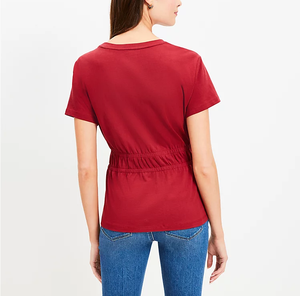 Alta calidad 100% algodón favorecedor estilo cuello redondo manga corta cintura elástica Peplum mujeres camiseta - Product Image 3