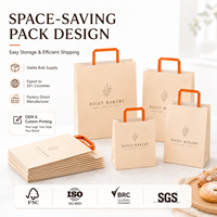 Bolsa de Papel con Asa Plana, Venta al por Mayor de Fábrica, Bolsa Ecológica de Kraft para Llevar, Logotipo Personalizado para Restaurante, Cafetería, Suministro de Empaque para Entrega de Alimentos