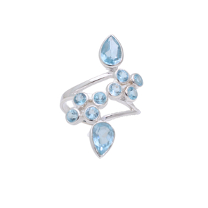 925 Sterling Silver Jewelry Rings Fashion Blue Topaz Cut Bezel Setting pour les filles en vrac - Product Image 1