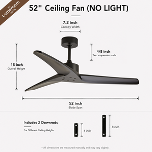 52 Inch 3 Blade Black Ceiling <b>Fan</b> Without Light <b>with</b> <b>Remote</b> Control Reversible DC Motor Solid Wood for Bedroom Living Room - Product Image 6