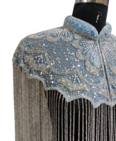 Blusa Muy Relajante y Encantadora en Azul Hielo, Hecha a Mano, Transpirable, Ecológica, con Bordado de Flores de Nieve y Lentejuelas