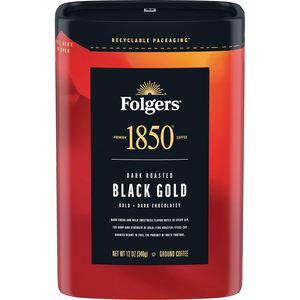 Café moulu Folgers 1850 Black Gold Dark Roast, 12 onces (lot de 6) - Product Image 1