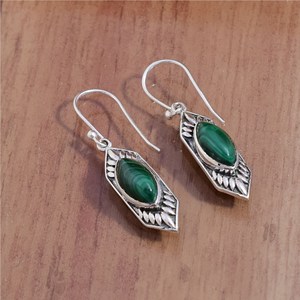 Pendientes de Aro para mujer, pendientes de gancho de Esmeralda con forma de marquesa colgantes de piedras preciosas elegantes a la moda, conjunto de bisel Chapado en plata - Product Image 1