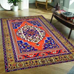 Vintage Pattern Printed <b>Rug</b>: Floral, Orange, Luxury Turkish <b>Corridor</b> Design,Luxury Velvet <b>Rug</b> - Product Image 2