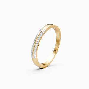 Bague empilable tendance à double rangée de diamants de laboratoire avec un diamant rond de 0,096 ct |   En or jaune, blanc et rose 9 carats - Product Image 2